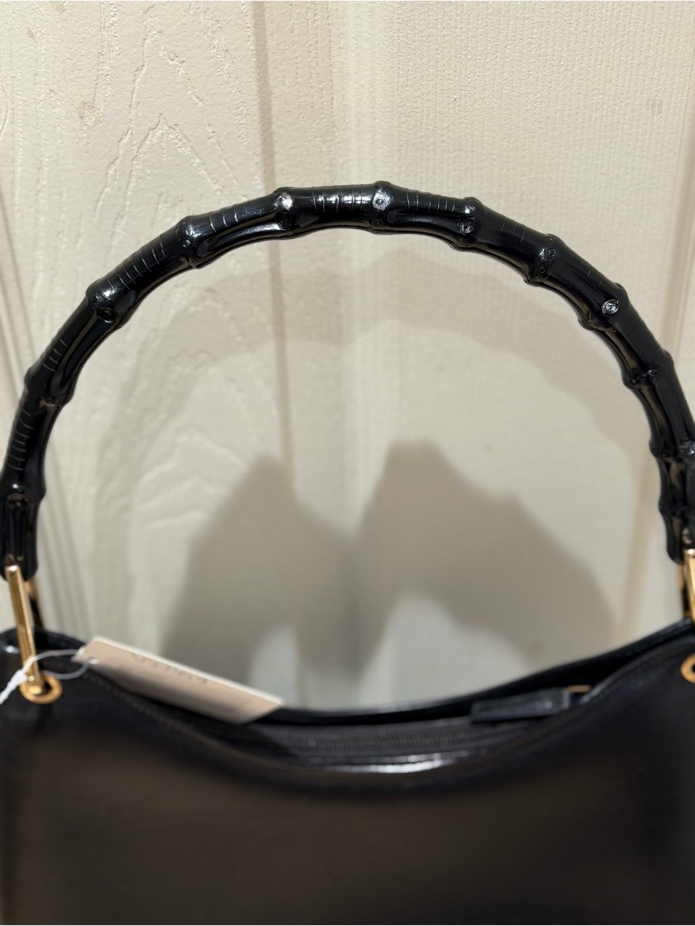 Vintage Gucci Bamboo Leather Tote Hobo Bag Black Gold Hardware EUC - Picture 3 of 13